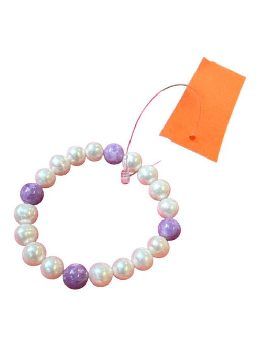 Pearl Girls Purple & White Pearls Stone Beads Stretch Bracelet Purple & White