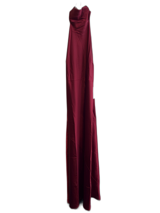 Show Me Your Mumu Size M Red Polyester Satin Solid Halter Open Back Gown Red / M