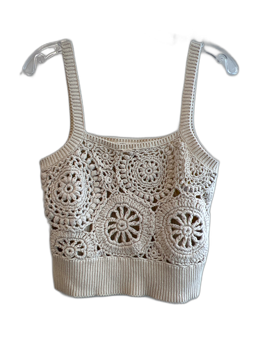 J. Crew Size S Beige Cotton & Silk Crochet Knit Floral Sleeveless Crop Top Beige / S