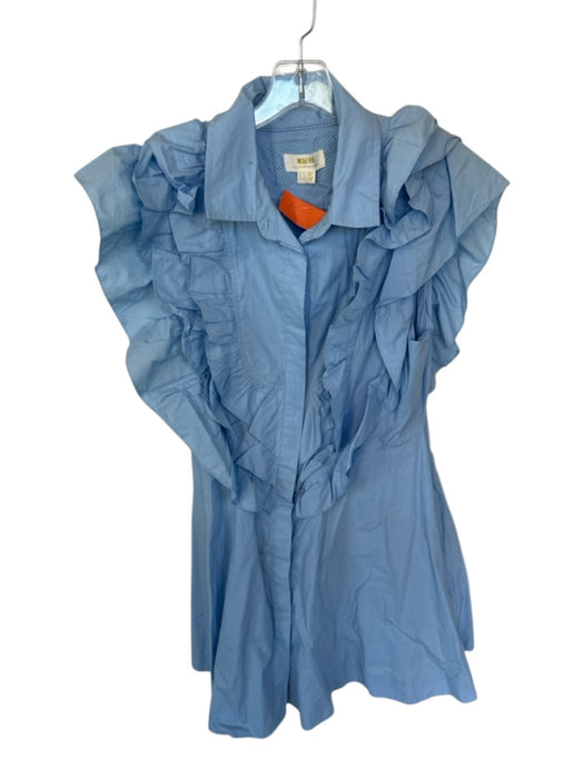 Maeve Size 10 Baby Blue Cotton Flutter Sleeves Button Down Ruffles Dress Baby Blue / 10