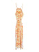 Farm Rio Size XL Orange & cream Linen High Neck Botanical Back Tie Dress Orange & cream / XL