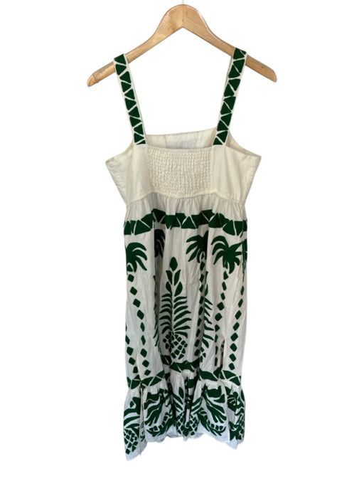 Farm Rio Size L White & Green Cotton Sleeveless Embroidered Flowers Maxi Dress White & Green / L