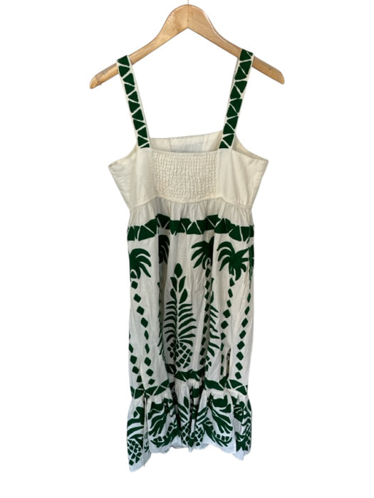 Farm Rio Size L White & Green Cotton Sleeveless Embroidered Flowers Maxi Dress White & Green / L