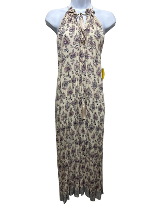 Natalie Martin Size Small Cream, Purple, Pink Rayon Sleeveless Floral Maxi Dress Cream, Purple, Pink / Small