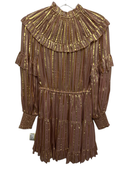 Ulla Johnson Size 6 Pink & Gold Silk Blend Long Sleeve Variegated Stripes Dress Pink & Gold / 6