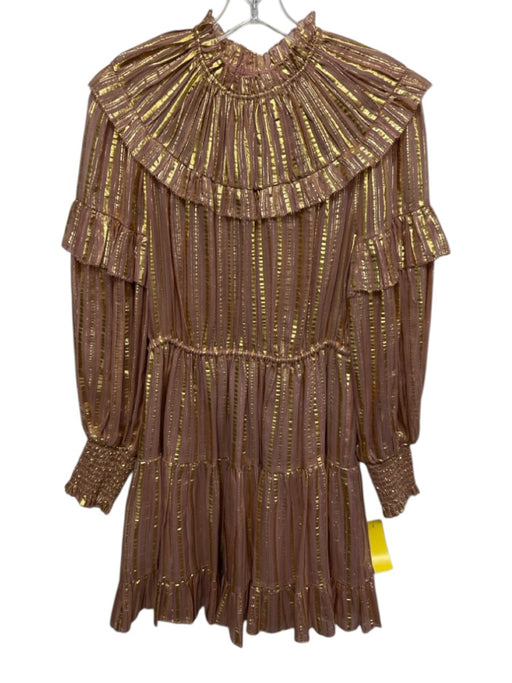 Ulla Johnson Size 6 Pink & Gold Silk Blend Long Sleeve Variegated Stripes Dress Pink & Gold / 6
