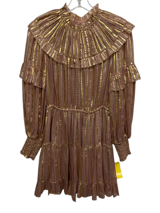 Ulla Johnson Size 6 Pink & Gold Silk Blend Long Sleeve Variegated Stripes Dress Pink & Gold / 6