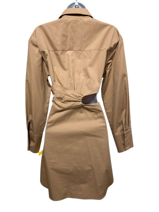 Alexis Size Medium Tan Brown Cotton Long Sleeve Twist Knot Cut Out Dress Tan Brown / Medium