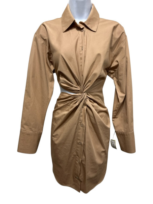 Alexis Size Medium Tan Brown Cotton Long Sleeve Twist Knot Cut Out Dress Tan Brown / Medium