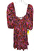 RAHI Size Small Red, Purple, Orange Cotton Short Puff Sleeve Floral Ruffle Dress Red, Purple, Orange / Small