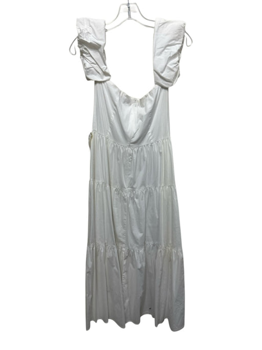 Staud Size 6 White Cotton Blend Puff Sleeves Button Front Gathered Tiered Dress White / 6