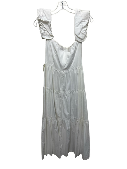 Staud Size 6 White Cotton Blend Puff Sleeves Button Front Gathered Tiered Dress White / 6