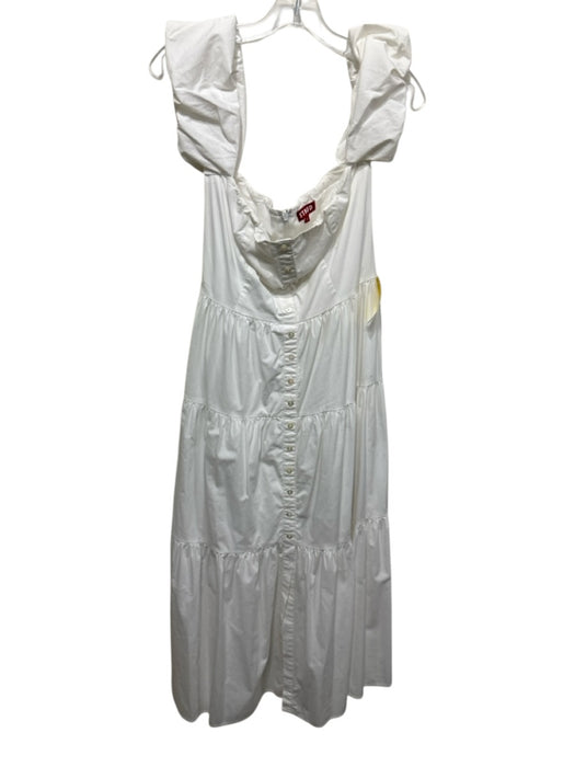 Staud Size 6 White Cotton Blend Puff Sleeves Button Front Gathered Tiered Dress White / 6