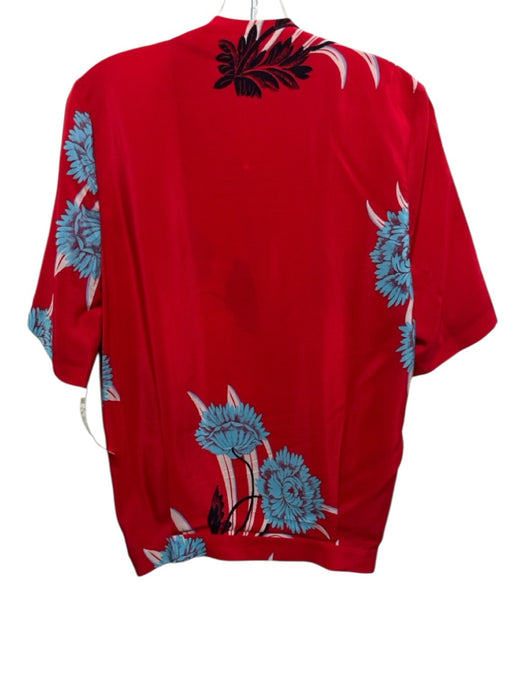 Diane Von Furstenberg Size 4 Red, Blue, White Silk Short Sleeve Floral Top Red, Blue, White / 4