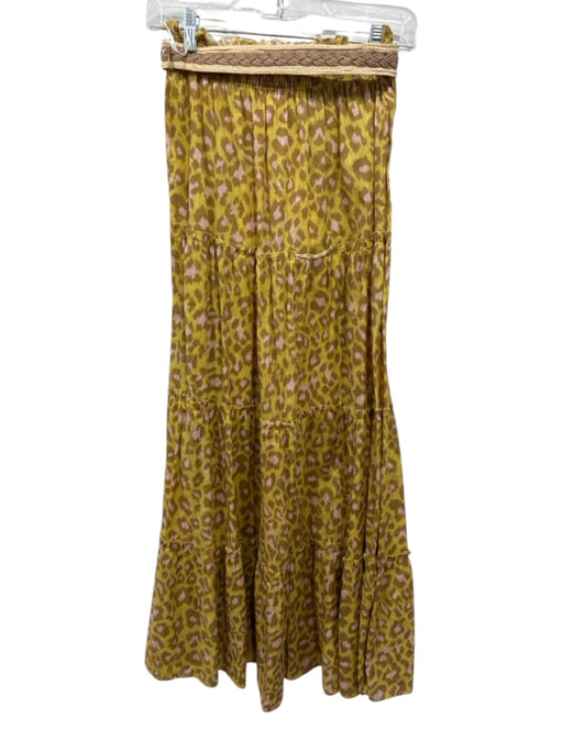 Zimmermann Size 0 Yellow, Brown, Pink Cotton Elastic Waist Leopard Tiered Skirt Yellow, Brown, Pink / 0