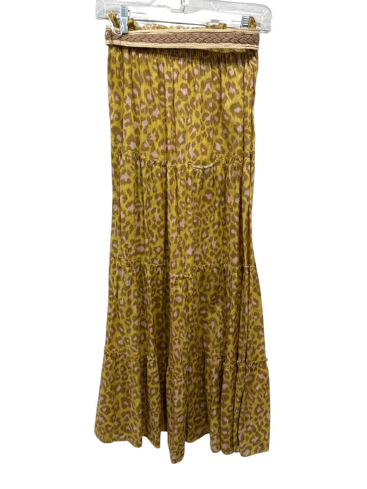 Zimmermann Size 0 Yellow, Brown, Pink Cotton Elastic Waist Leopard Tiered Skirt Yellow, Brown, Pink / 0