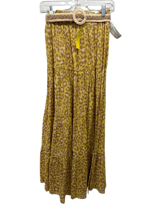 Zimmermann Size 0 Yellow, Brown, Pink Cotton Elastic Waist Leopard Tiered Skirt Yellow, Brown, Pink / 0