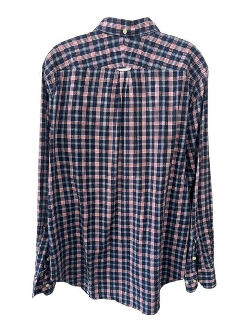 Haspel Size L Navy & Red Cotton Plaid Button Up Button Down Long Sleeve Shirt Navy & Red / L