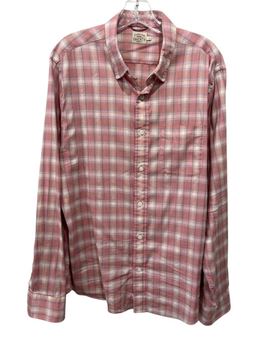 Faherty Size L Pink & Beige Print Cotton Plaid Button Up Men's Long Sleeve Shirt Pink & Beige Print / L