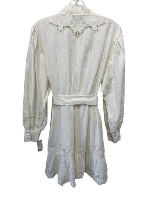 Sea New York Size 10 Cream Linen Blend Floral Lace Button Down Above Knee Dress Cream / 10