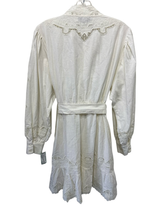 Sea New York Size 10 Cream Linen Blend Floral Lace Button Down Above Knee Dress Cream / 10