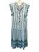 Oliphant Size M White, Teal, Blue Cotton Block Printed Floral Maxi Dress White, Teal, Blue / M