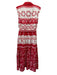 Saloni Size 8 Red & White Linen Button Down Mixed Print Sleeveless Maxi Dress Red & White / 8