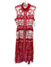Saloni Size 8 Red & White Linen Button Down Mixed Print Sleeveless Maxi Dress Red & White / 8