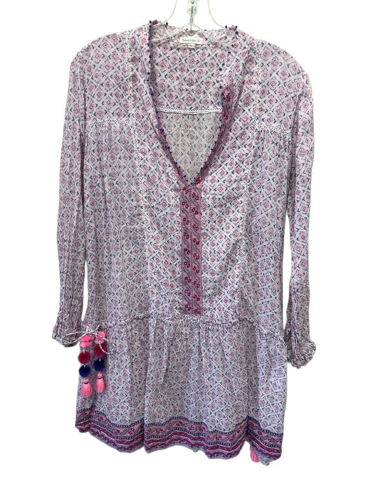 Poupette St. Barth Size M Pink & Purple Viscose Block Printed V Neck Mini Dress Pink & Purple / M