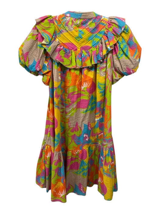 Love The Label Size S Beige, Orange, Multi Cotton Seersucker Abstract Dress Beige, Orange, Multi / S
