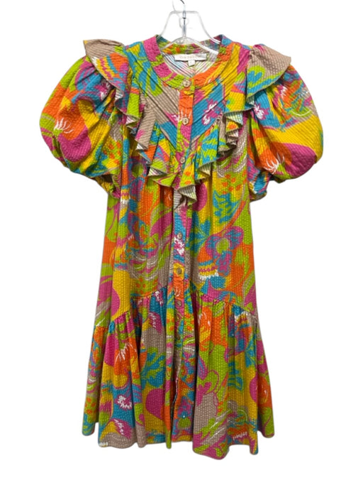 Love The Label Size S Beige, Orange, Multi Cotton Seersucker Abstract Dress Beige, Orange, Multi / S