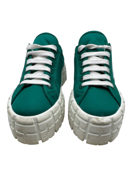 Prada Shoe Size 36 Green & White Nylon Low Top Lug Sole Platform Sneakers Green & White / 36