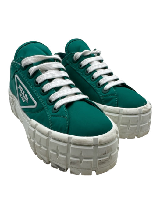 Prada Shoe Size 36 Green & White Nylon Low Top Lug Sole Platform Sneakers Green & White / 36