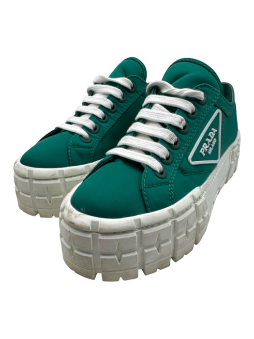 Prada Shoe Size 36 Green & White Nylon Low Top Lug Sole Platform Sneakers Green & White / 36