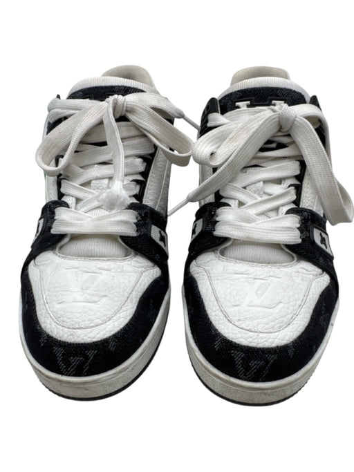 Louis Vuitton Shoe Size 8.5 Black & White Leather Denim Monogram Lace Sneakers Black & White / 8.5