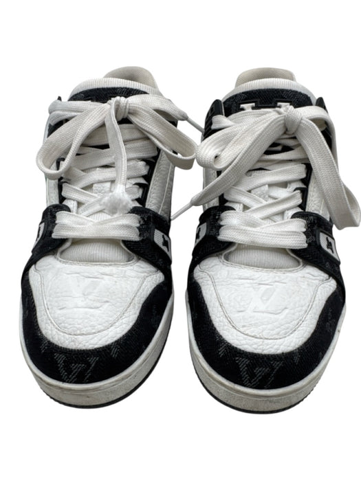 Louis Vuitton Shoe Size 8.5 Black & White Leather Denim Monogram Lace Sneakers Black & White / 8.5
