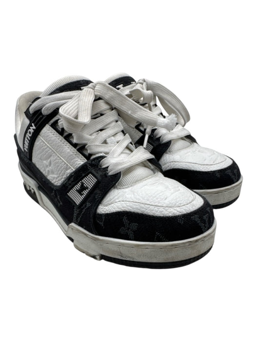 Louis Vuitton Shoe Size 8.5 Black & White Leather Denim Monogram Lace Sneakers Black & White / 8.5