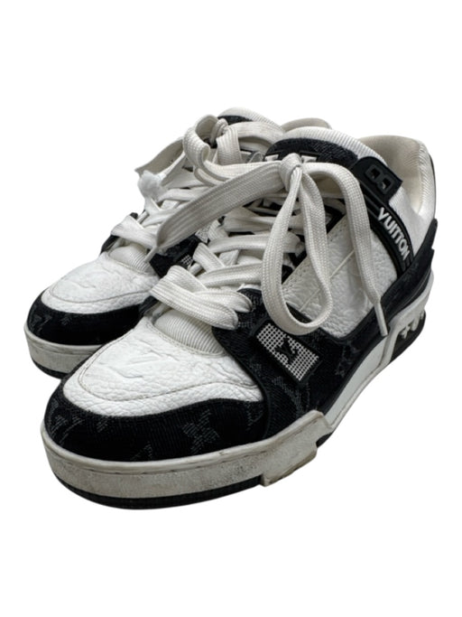 Louis Vuitton Shoe Size 8.5 Black & White Leather Denim Monogram Lace Sneakers Black & White / 8.5