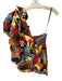 Farm Rio Size M Black & Multi Cotton One Shoulder People Ruffles Dress Black & Multi / M