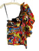 Farm Rio Size M Black & Multi Cotton One Shoulder People Ruffles Dress Black & Multi / M