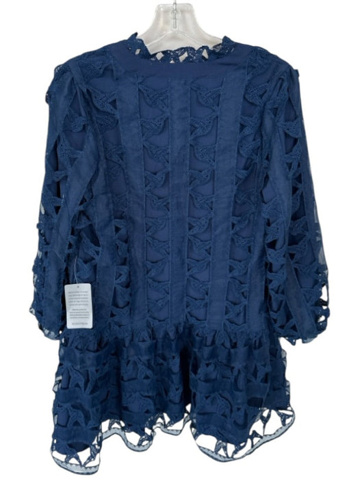 Ciebon Size S Navy Polyester Long Balloon Sleeve Lace Overlay Dress Navy / S