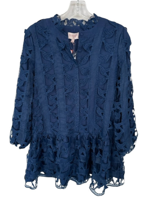 Ciebon Size S Navy Polyester Long Balloon Sleeve Lace Overlay Dress Navy / S