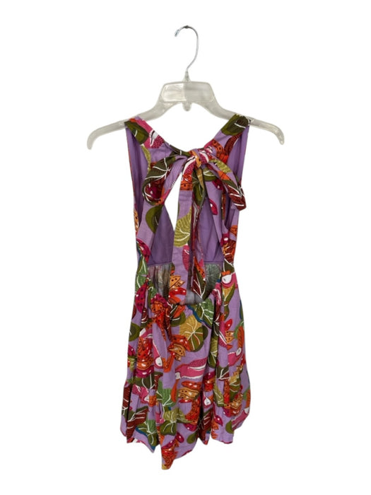 House of Harlow Size XS Purple & Green Linen Sleeveless Tropical Back Tie Dress Purple & Green / XS