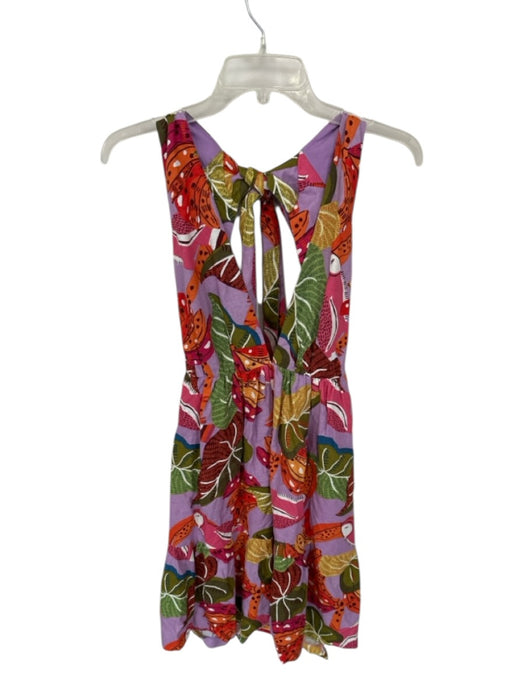 House of Harlow Size XS Purple & Green Linen Sleeveless Tropical Back Tie Dress Purple & Green / XS