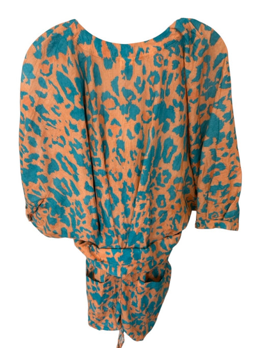 Agua Bendita Size M Orange & Teal Print Cotton Short Balloon Sleeve Romper Orange & Teal Print / M