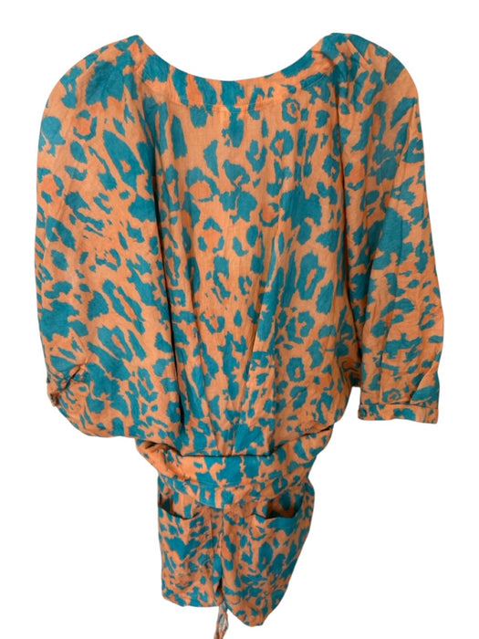 Agua Bendita Size M Orange & Teal Print Cotton Short Balloon Sleeve Romper Orange & Teal Print / M