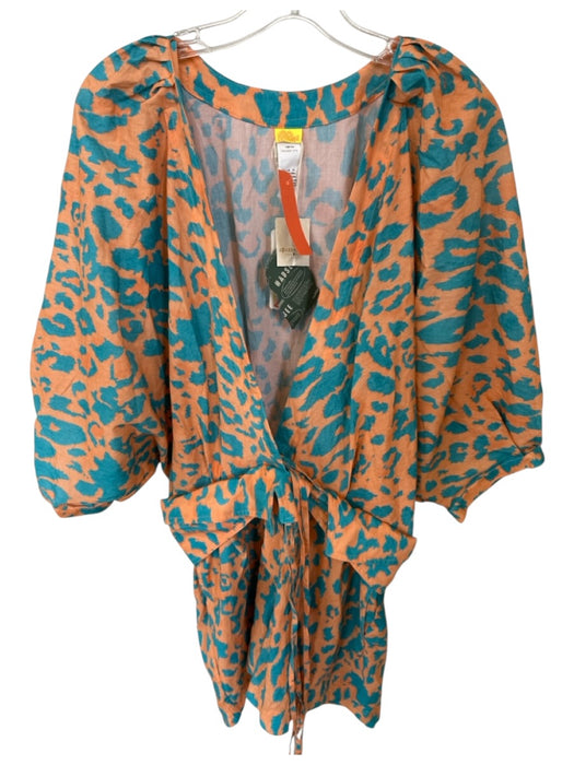 Agua Bendita Size M Orange & Teal Print Cotton Short Balloon Sleeve Romper Orange & Teal Print / M