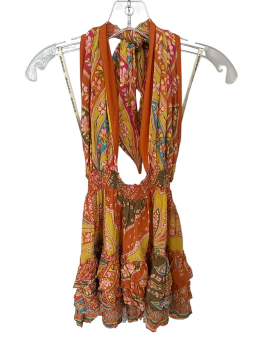 Agua Bendita Size L Orange & Yellow Viscose Halter Neck Kaleidoscope Dress Orange & Yellow / L