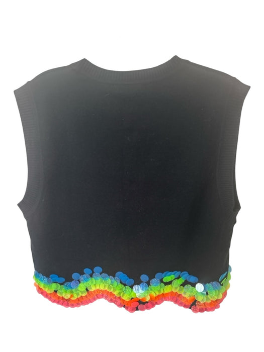 Queen of Sparkles Size XS Black & Multi Cotton Blend Sleeveless Bulldog Top Black & Multi / XS