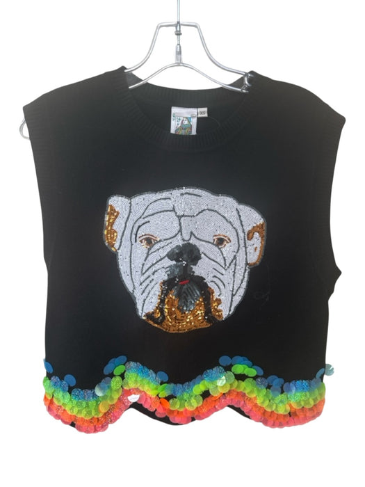 Queen of Sparkles Size XS Black & Multi Cotton Blend Sleeveless Bulldog Top Black & Multi / XS